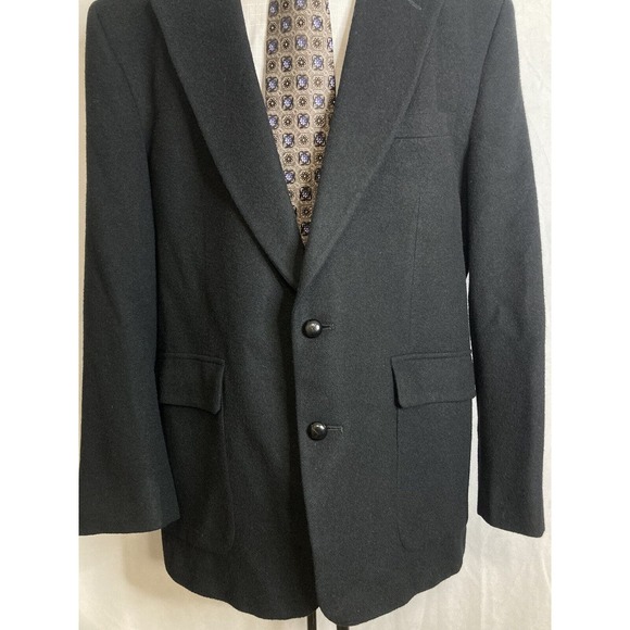 Hunt Valley Mens Sport Coat Blazer Suit Jacket 46R 50" Black Camel Hair Wool USA - Picture 6 of 13